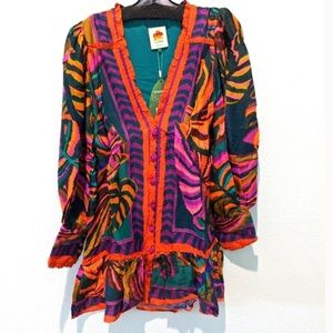 Farm Rio Long-Sleeve Foliage Minidress